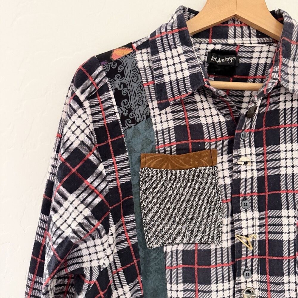 Vintage Lee Andersen Patchwork Wearable Art Shirt Jacket Boho Artsy Y2K - Picture 3 of 16